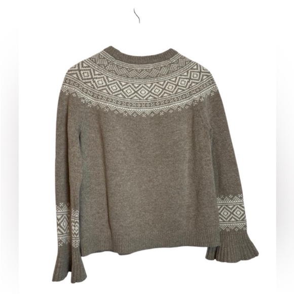JCREW Merino Wool Fair Isle Bell Sleeve Tan Sweater Small - Picture 6 of 7